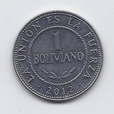 BOLIVIJA 1 BOLIVIANO 2012 KM # 217 XF