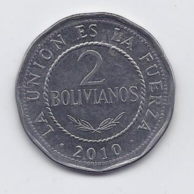 BOLIVIJA 2 BOLIVIANOS 2010 KM # 218 XF