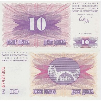 BOSNIA AND HERZEGOVINA 10 DINARA 1992 P # 10 UNC