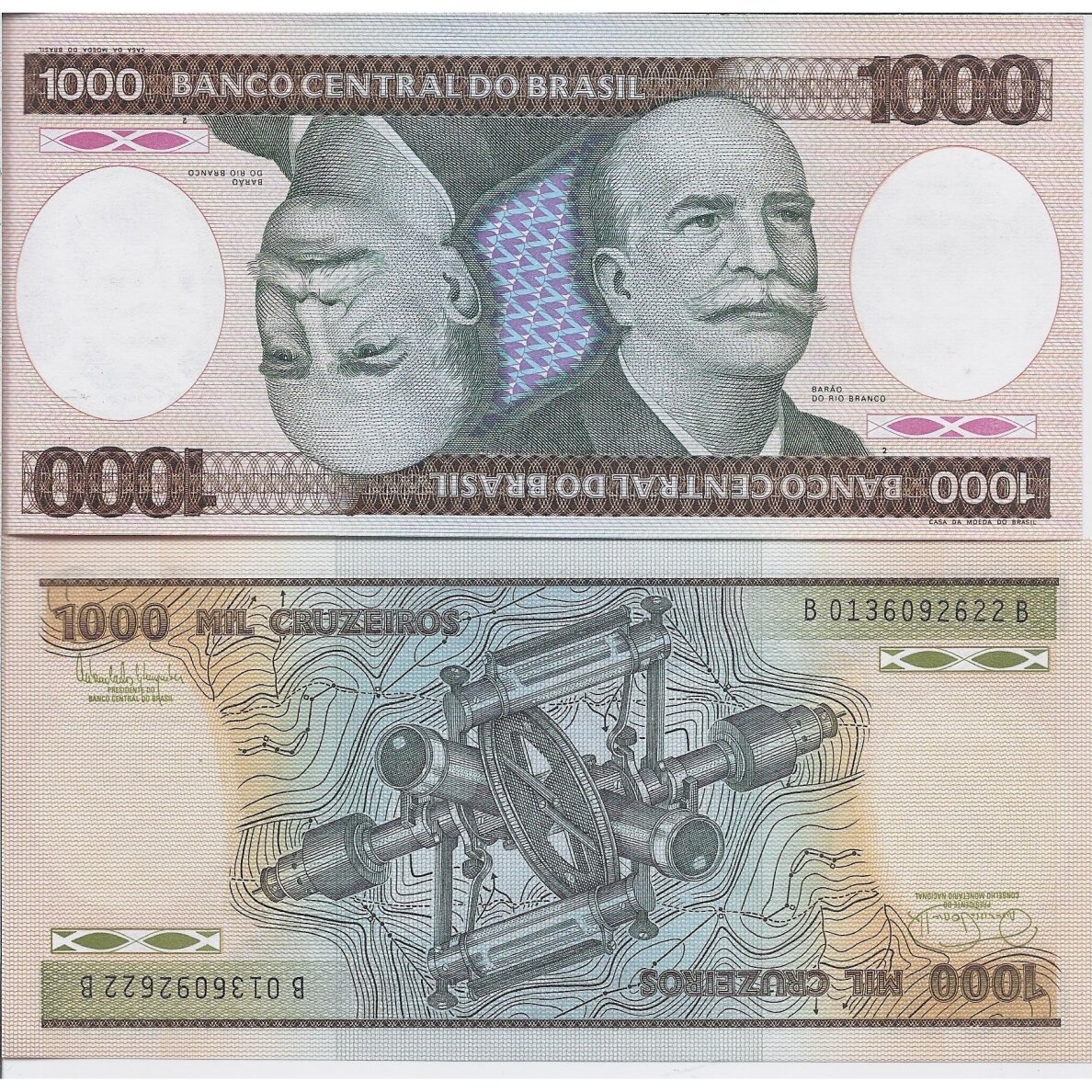 BRAZILIJA 1000 CRUZEIROS 1986 (ND) P # 201d UNC