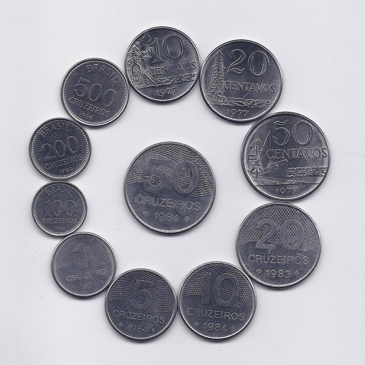 BRAZILIJA 1977 - 1986 m. 11 monetų rinkinys