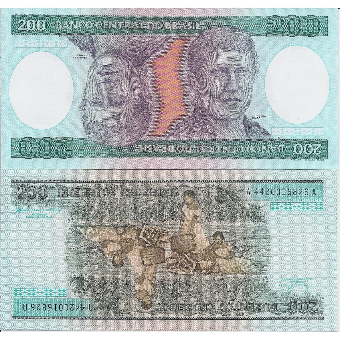 BRAZILIJA 200 CRUZEIROS 1984 (ND) P # 199b UNC