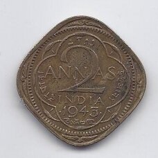 BRITISH INDIA 2 ANNAS 1943 KM # 541a VF BRITISH INDIA 2 ANNAS 1943 KM # 541a VF