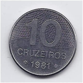 BRAZIL 10 CRUZEIROS 1981 KM # 592.1 XF