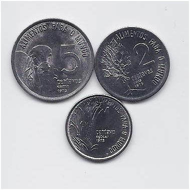 BRAZIL 1975 THREE UNCIRCULATED FAO COINS SET KM # 585 - 587