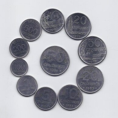 BRAZILIJA 1977 - 1986 m. 11 monetų rinkinys