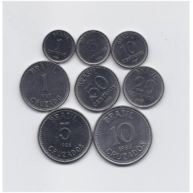 BRAZILIJA 1986 - 1988 m. 8 monetų komplektas