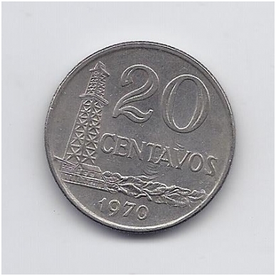BRAZIL 20 CENTAVOS 1970 KM # 579.2 VF