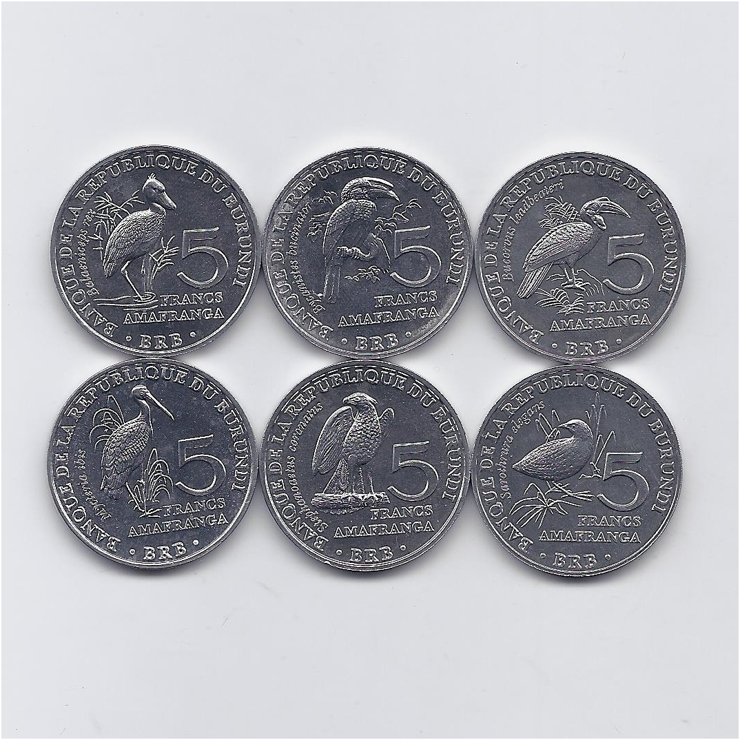 BURUNDIS 6 x 5 FRANCS 2014 m. paukščių rinkinys