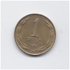 ČILĖ 1 PESO 1989 KM # 216.2 VF ČILĖ 1 PESO 1989 KM # 216.2 VF