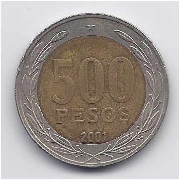 ČILĖ 500 PESOS 2001 KM # 235 VF