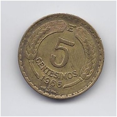 ČILĖ 5 CENTESIMOS 1966 KM # 190 VF