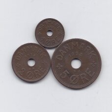 DANIJA 1928 m. trijų monetų rinkinys