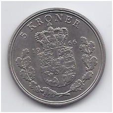 DANIJA 5 KRONER 1966 KM # 853.1 VF DANIJA 5 KRONER 1966 KM # 853.1 VF