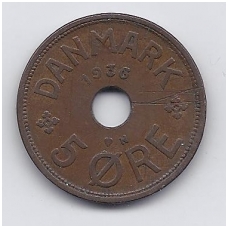 DENMARK 5 ORE 1936 KM # 828.2 F-VF DENMARK 5 ORE 1936 KM # 828.2 F-VF