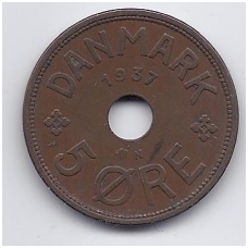 DENMARK 5 ORE 1937 KM # 828.2 VF