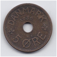 DENMARK 5 ORE 1939 KM # 828.2 VF DENMARK 5 ORE 1939 KM # 828.2 VF