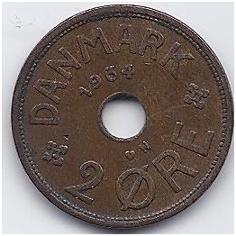 DENMARK 2 ORE 1934 KM # 827 VF