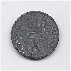 DENMARK 1 ORE 1943 KM # 832 F 1