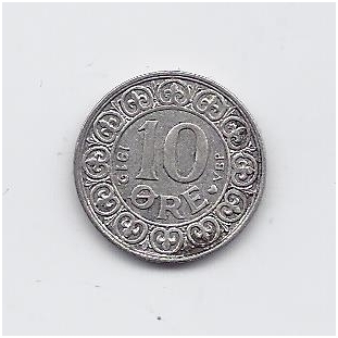 DENMARK 10 ORE 1912 KM # 807 VF