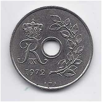 DENMARK 25 ORE 1972 KM # 855.2 VF/XF 1