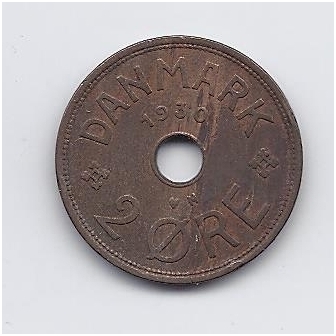 DENMARK 2 ORE 1930 KM # 827 VF