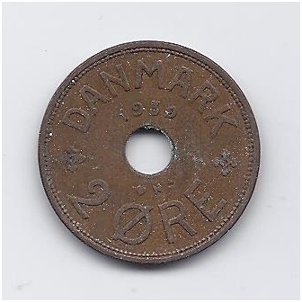 DENMARK 2 ORE 1939 KM # 827 VF