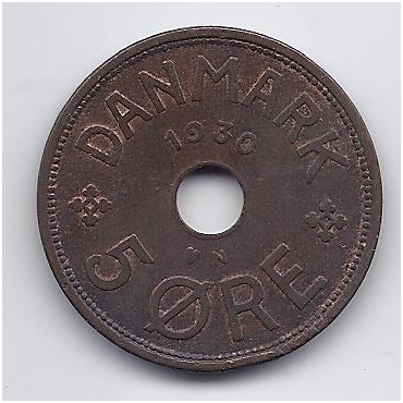 DENMARK 5 ORE 1930 KM # 828.2 VF