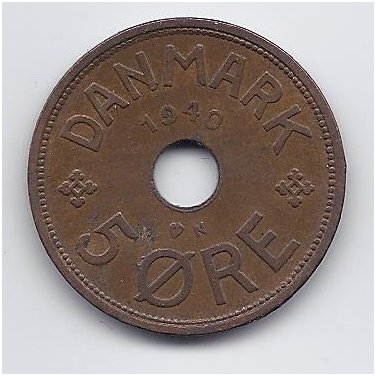 DENMARK 5 ORE 1940 KM # 828.2 VF