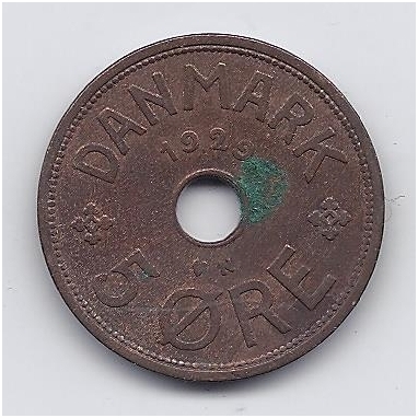 DENMARK 5 ORE 1929 KM # 828.2 VF