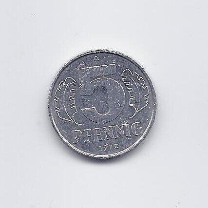 DEMOKRATINĖ VOKIETIJA 5 PFENNIG 1972 KM # 9 VF