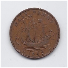 GREAT BRITAIN 1/2 PENNY 1942 KM # 844 VF GREAT BRITAIN 1/2 PENNY 1942 KM # 844 VF