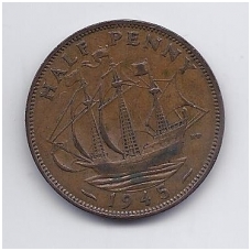 GREAT BRITAIN 1/2 PENNY 1945 KM # 844 VF GREAT BRITAIN 1/2 PENNY 1945 KM # 844 VF