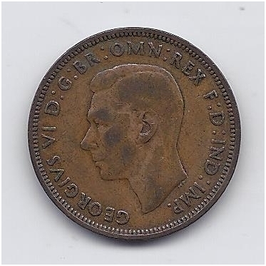 GREAT BRITAIN 1/2 PENNY 1944 KM # 844 VF 1