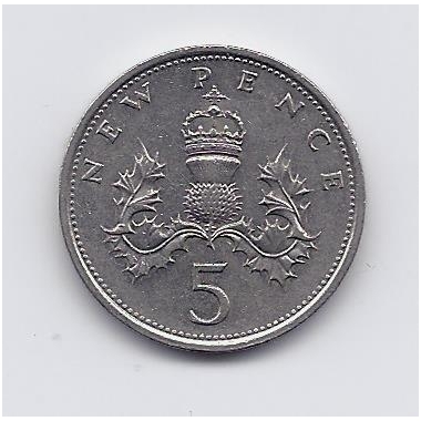 GREAT BRITAIN 5 NEW PENCE 1968 KM # 911 VF/XF