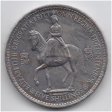 DIDŽIOJI BRITANIJA 5 SHILLINGS 1953 KM # 894 VF Karūnavimas