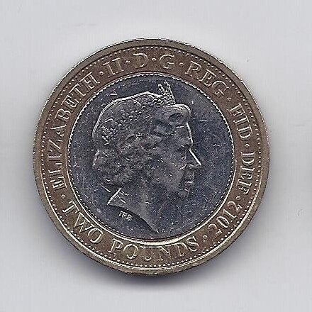 DIDŽIOJI BRITANIJA 2 POUNDS 2012 KM # 1224 VF Čarlzas Dikensas 1