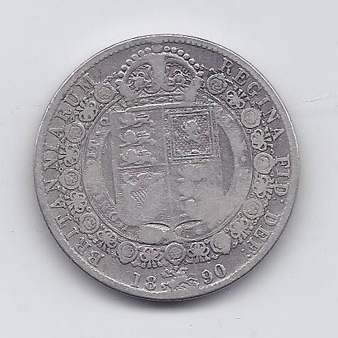 GREAT BRITAIN 1/2 CROWN 1890 KM # 764 F