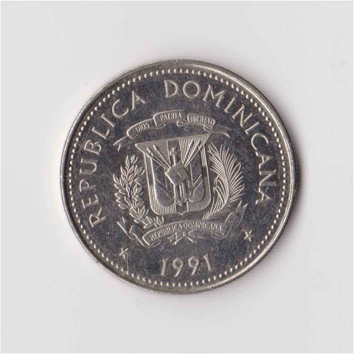 DOMINICAN REPUBLIC 25 CENTAVOS 1991 KM # 71.1 XF 1