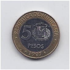 DOMINIKOS RESPUBLIKA 5 PESOS 1997 KM # 88 AU