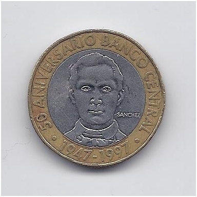 DOMINIKOS RESPUBLIKA 5 PESOS 1997 KM # 88 VF 1