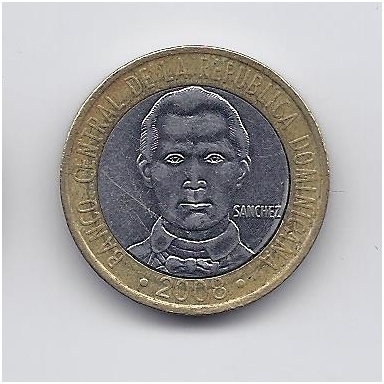 DOMINIKOS RESPUBLIKA 5 PESOS 2008 KM # 89 VF 1