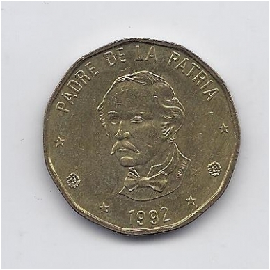 DOMINIKOS RESPUBLIKA 1 PESO 1992 KM # 80.1 VF-XF 1