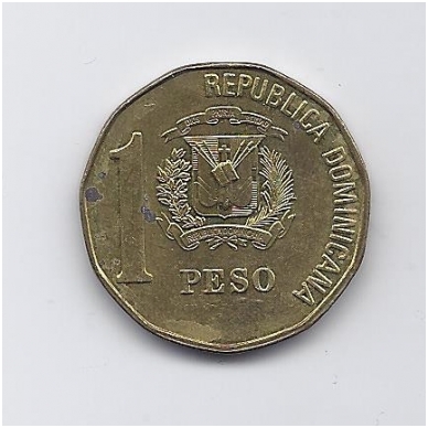 DOMINIKOS RESPUBLIKA 1 PESO 1992 KM # 80.2 VF-XF