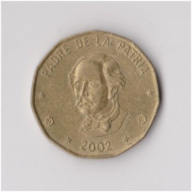 DOMINIKOS RESPUBLIKA 1 PESO 2002 KM # 80.2 VF 1