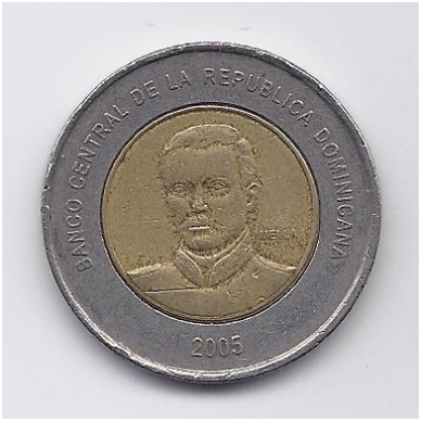 DOMINIKOS RESPUBLIKA 10 PESOS 2005 KM # 106 VF 1