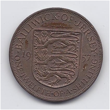 JERSEY 1/12 SHILLING 1957 KM # 21 VF