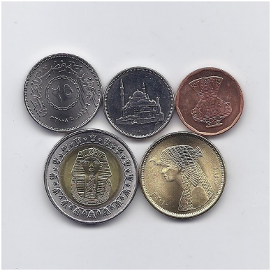 EGYPT 5 COINS SET - 5 , 10 , 25 , 50 PIASTRES + 1 POUND 2008 - 2010 HIGH GRADE 1