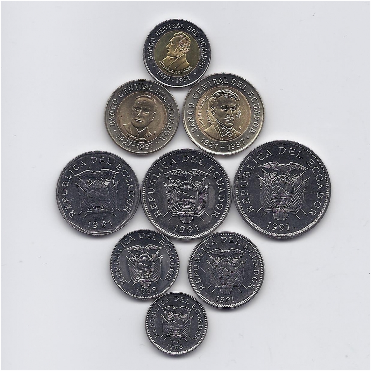 1 set of 9 coins UNC Ecuador coins set