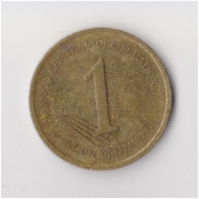 ECUADOR 1 CENTAVO 2000 KM # 104 VF